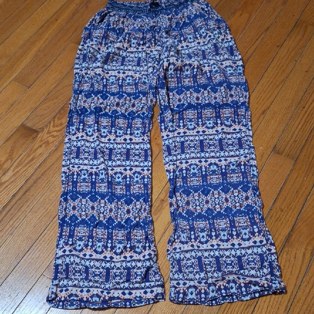 Signature Studio Blue and White Patterned Wide Leg Pants